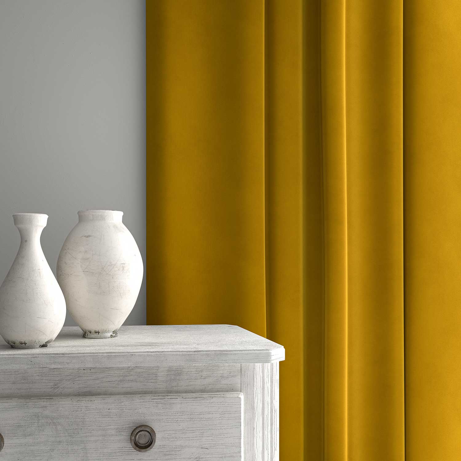 Velvet curtain in yellow