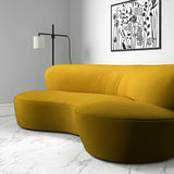 Sofa upholstered in a yellow velvet upholstery fabric