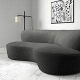 Sofa upholstered in a grey velvet upholstery fabric