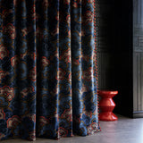Velvet curtains upholstered in a printed velvet fabric with enchanting landscape of abstract clouds design in multicolours.