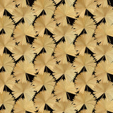 Sample showcasing a contemporary floral wallpaper with tropical palms in gold and black.