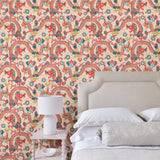 Bedroom with a statement designer wallpaper with dragon design