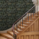 Showcasing stylised wisteria, this designer wallpaper features brown and green colours.