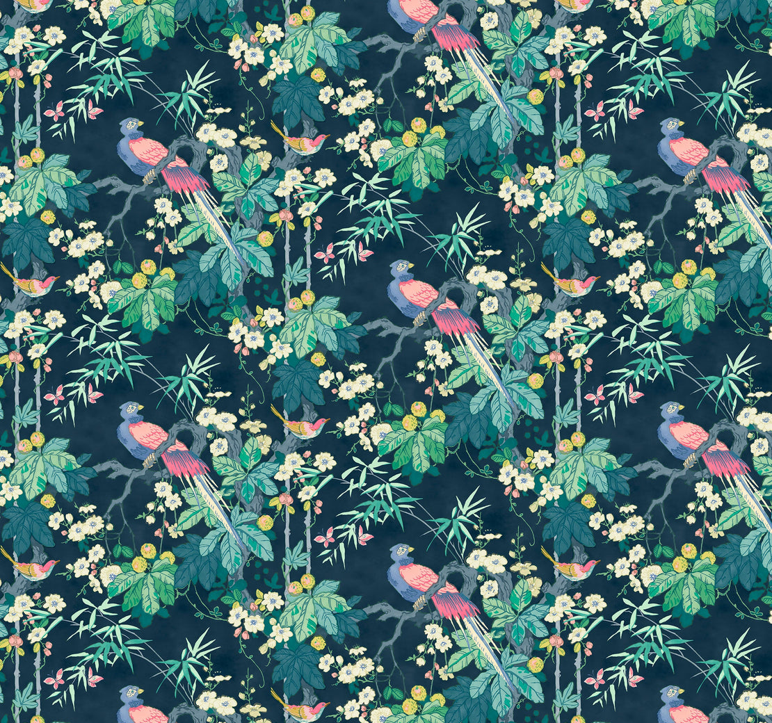 Miji – Navy | Floral Wallpaper | Linwood