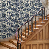 Hallway featuring a tropical wallpaper with a classic monkey pattern.