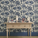 Hallway with a tropical wallpaper with a classic monkey pattern.