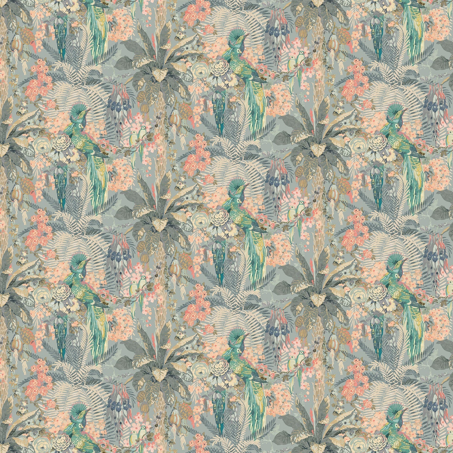 Sample of a tropical wallpaper in blue.