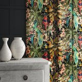 Velvet curtain showing a tropical design