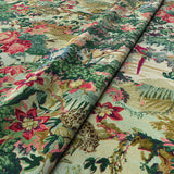 Luxurious printed cotton velvet fabric for upholstery and curtains with an exotic tropical jungle scene