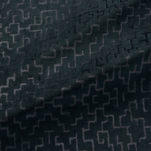 Fabric swatch of a stain resistant geometric velvet fabric suitable for curtains and upholstery 