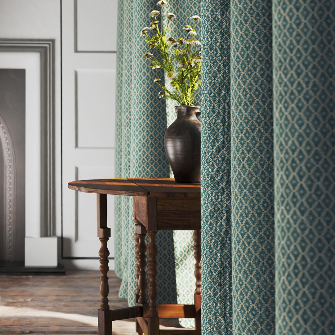 Ashfield - Turquoise | Printed Linen Fabric | Linwood