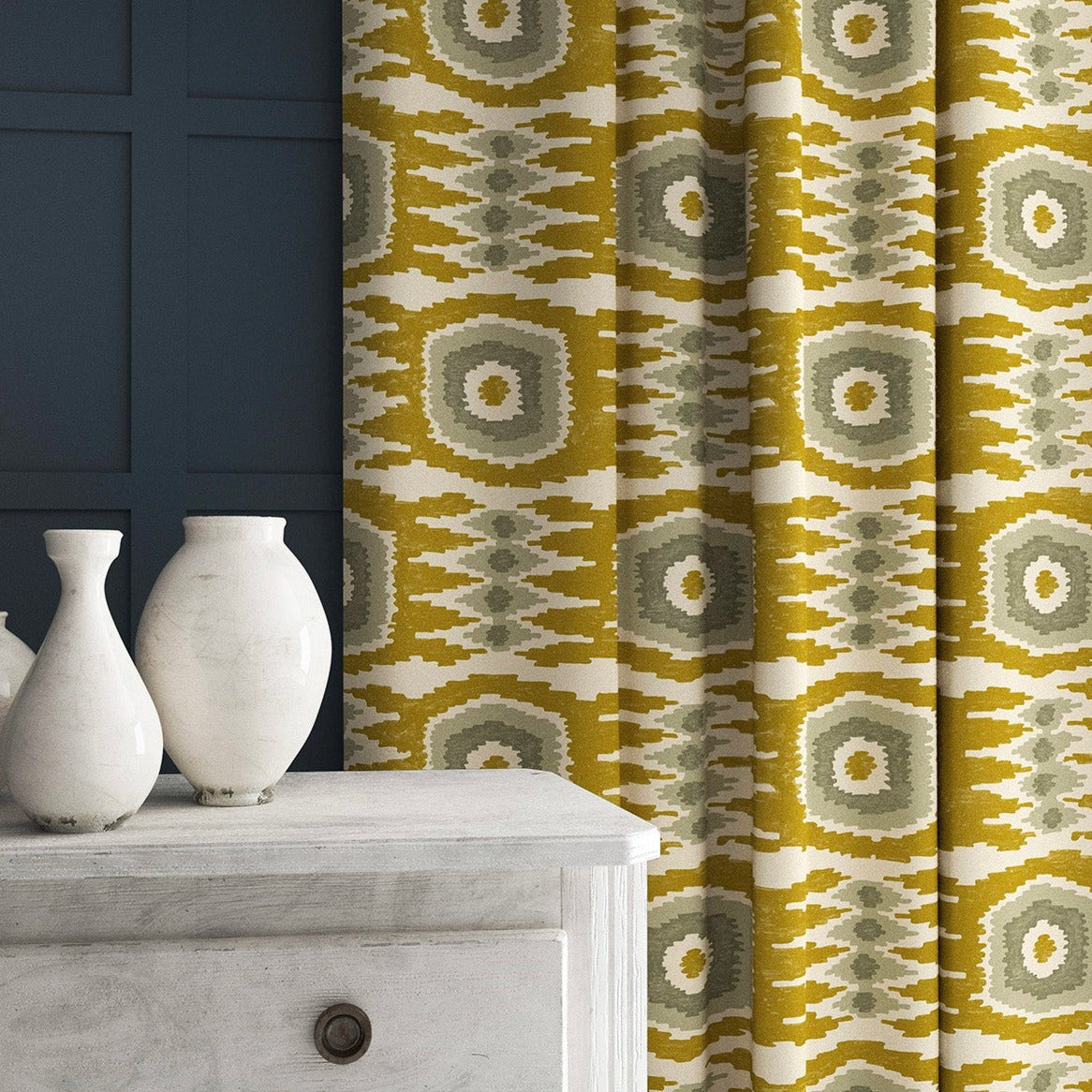 Casper - Ochre | Printed Velvet Fabric | Linwood