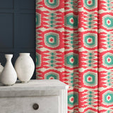 Patterned velvet curtains featuring a fun, jazzy pattern in Mandarin Orange.